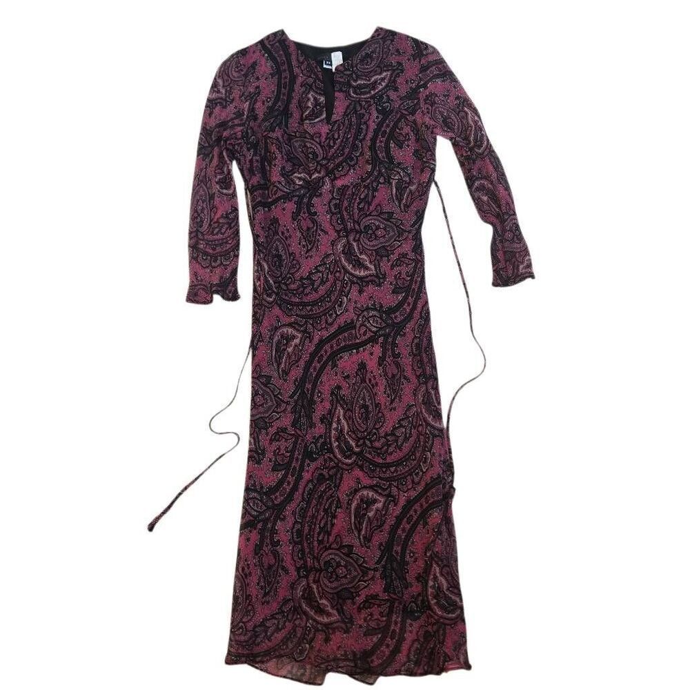 Vintage Alice & Trixie New York Womens Paisley Silk Midi Dress Pink Black XS